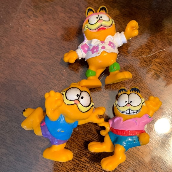 Other - 3 Garfield Cat Toy Figure 1978 1981 United Feat Synd Jim Davis Comic Vintage